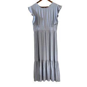 Cynthia Rowley NEW Linen Blend Flutter Sleeve Maxi Dress In Light Blue Size L